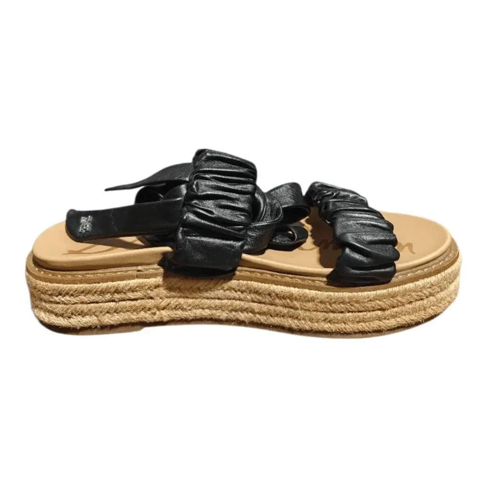 SAM EDELMAN Kerin Black Leather Wraparound Ankle Espadrille Platform Sandals Siz